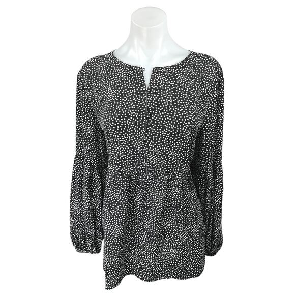 Ann Taylor LOFT Black White Polka Dot Balloon Long Sleeve Peplum Blouse Top L - Picture 1 of 4
